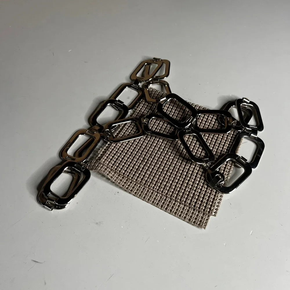 Silver Tone Rectangular Chain Link Belt Y2K Geometric Metallic Waist Accessory